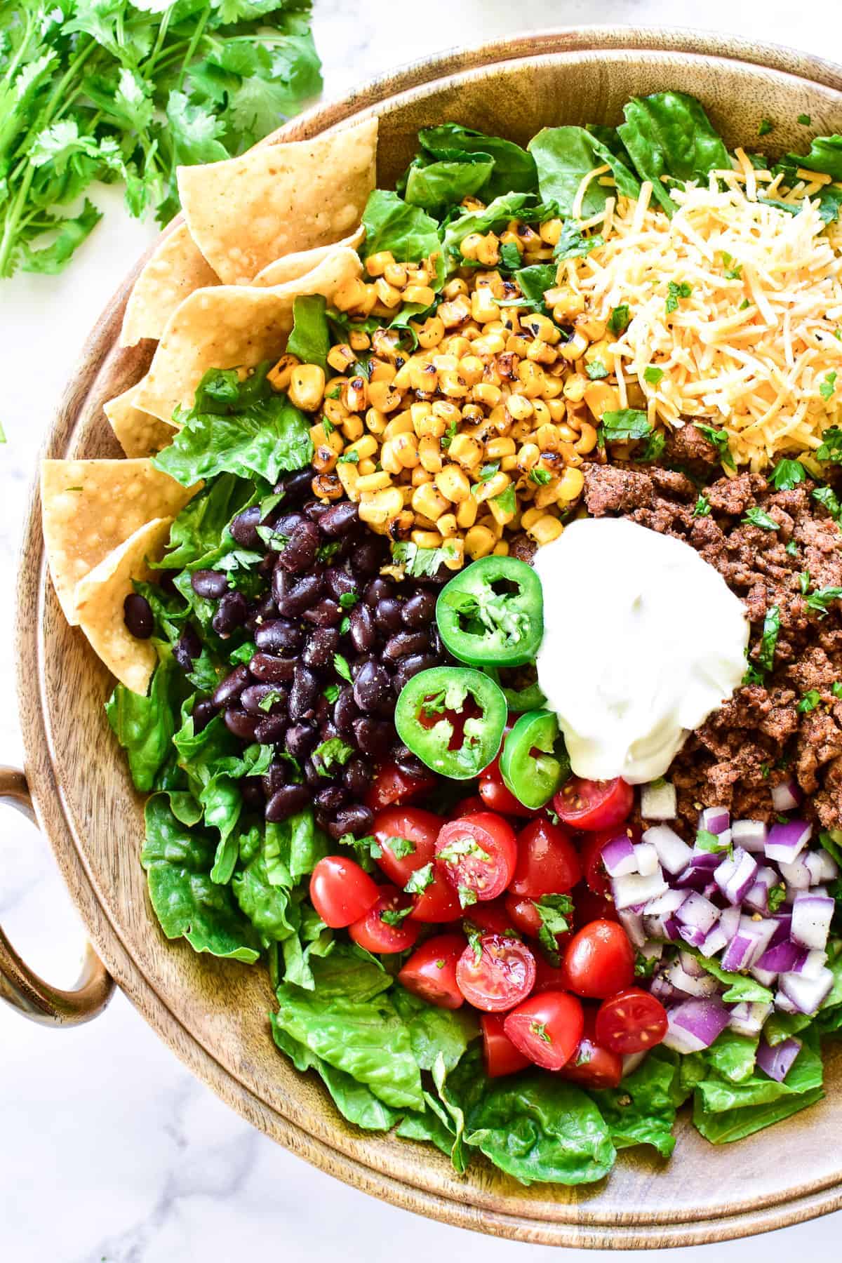 Overhead image of Taco Salad in bowl